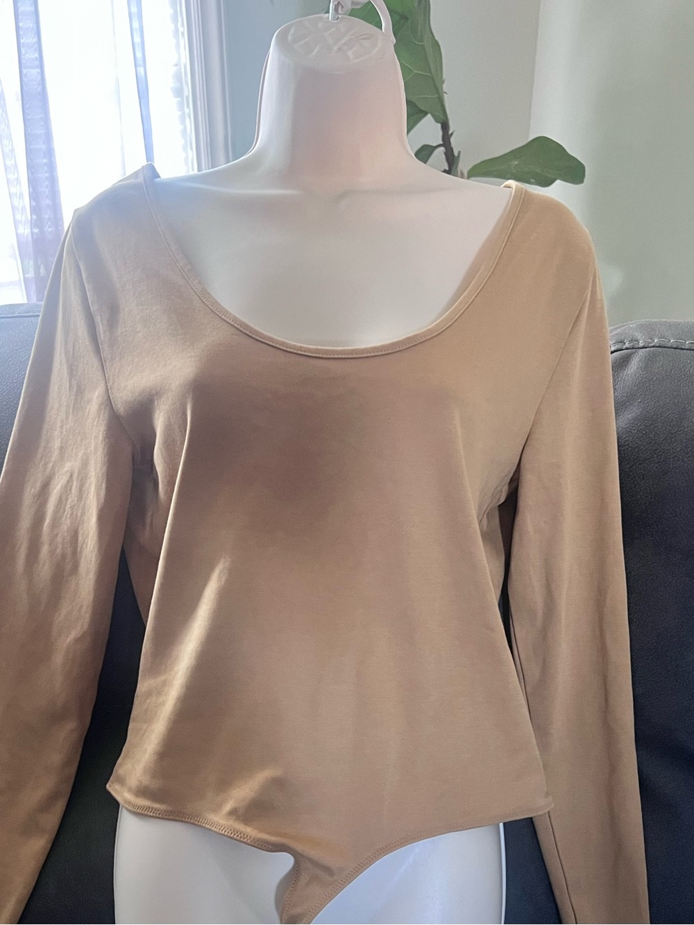 J Crew Women's Scoop Neck Tan Bodysuit Top